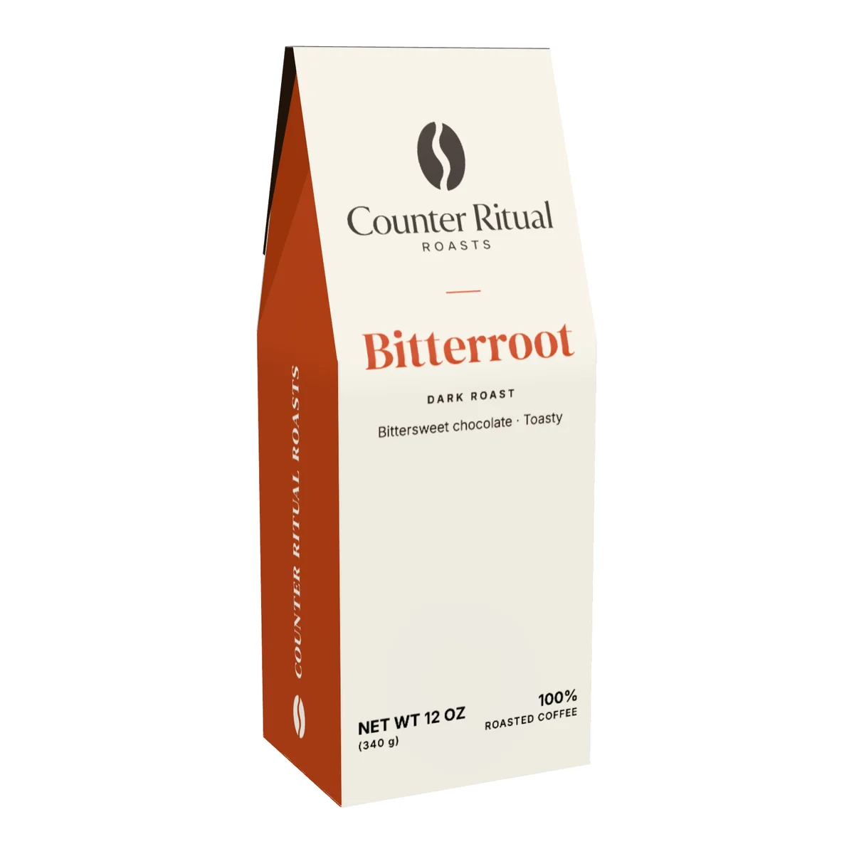 Bitterroot Dark Roast Coffee, front of the 12 oz box